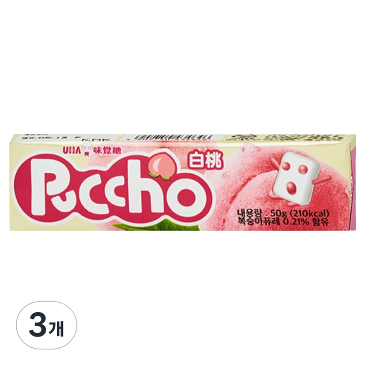 푸쵸 스틱 캔디 피치, 3개, 50g
