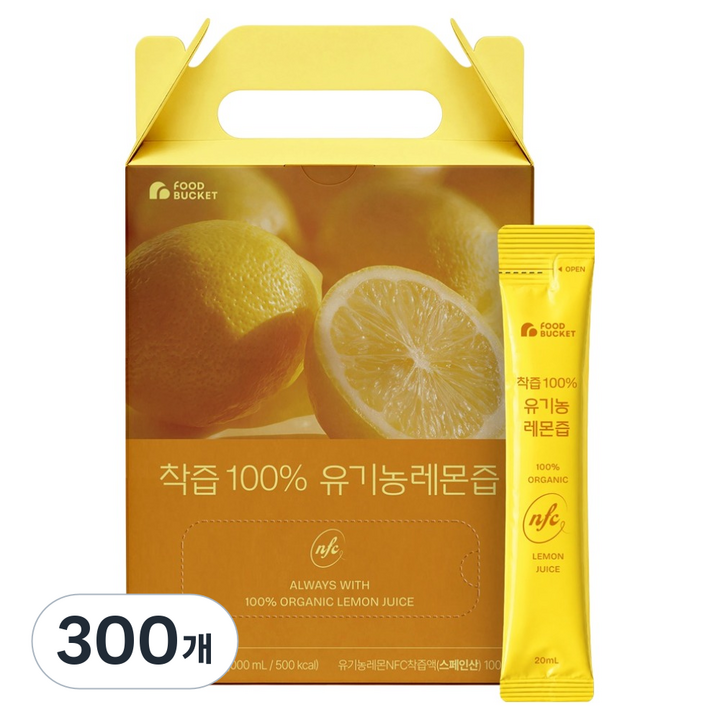 푸드버킷 착즙100% 유기농 레몬즙, 20ml, 300개