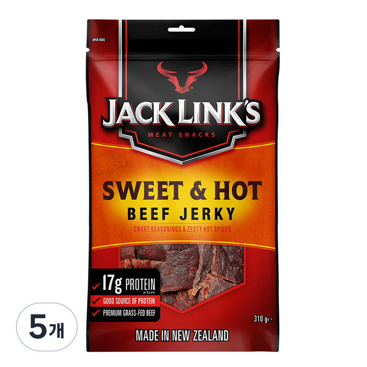 잭링크스 비프 져키 스위트 앤 핫 육포, 310g, 5개