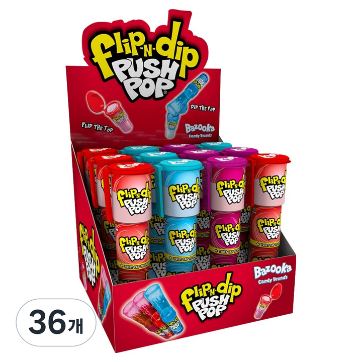 바주카캔디 푸시팝 플립앤딥 25g x 3종 x 4p 세트, 36개