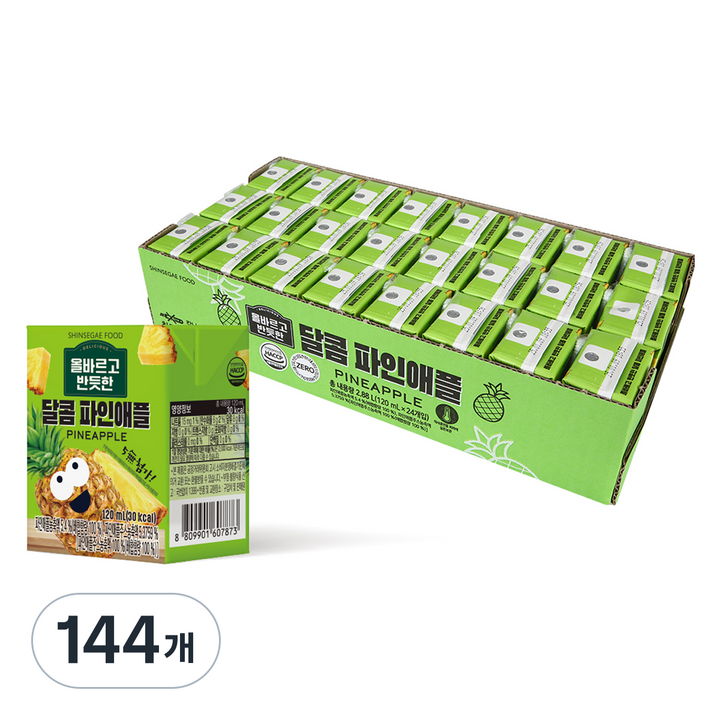 신세계푸드 올바르고 반듯한 달콤 파인애플주스, 120ml, 144개