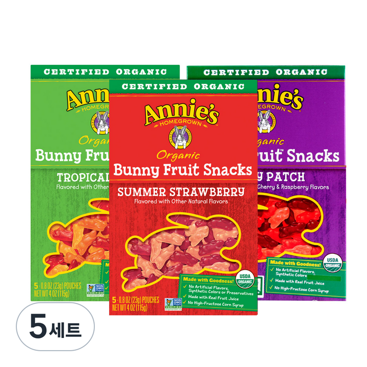 애니스 애니스 유기농 토끼 젤리 베리패치 115g + 써머 스트로베리 115g + 트로피칼 트리트 115g 세트, 5세트