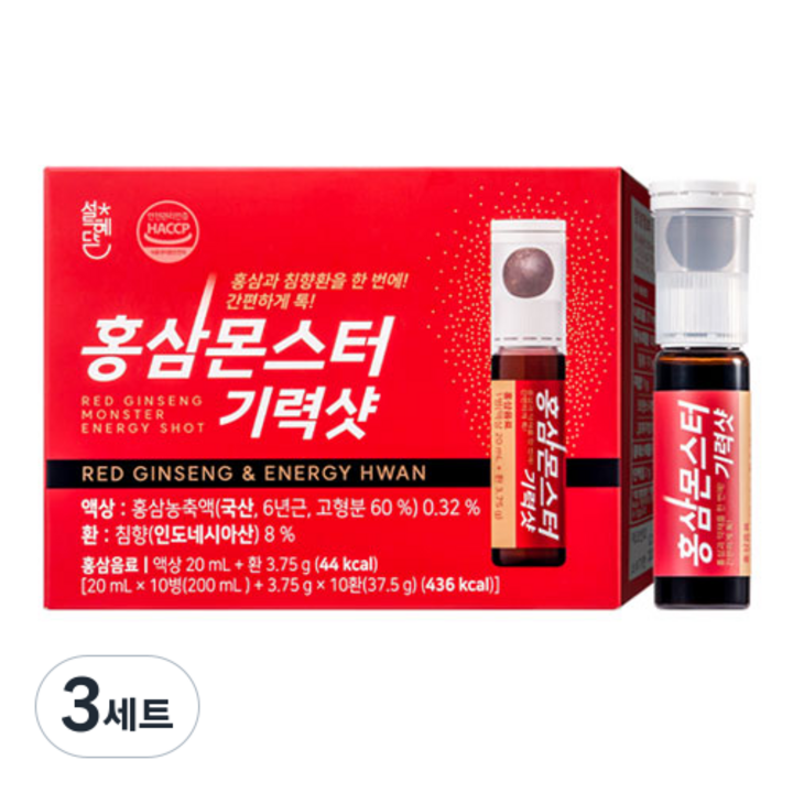 설혜담 홍삼몬스터 기력샷 37.5g + 200ml 세트, 3세트