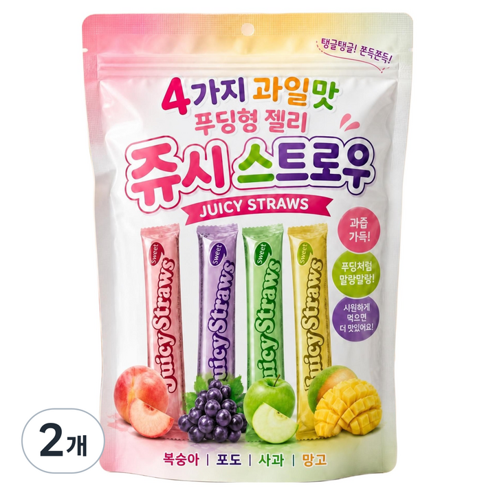 쥬시스트로우 4가지 과일맛 푸딩형 젤리 20p, 380g, 2개