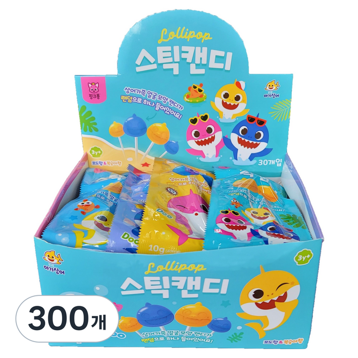 핑크퐁 아기상어 스틱캔디 복숭아향 포도향 랜덤발송, 300개, 10g