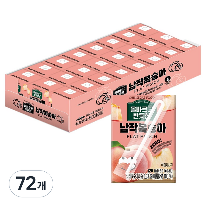 신세계푸드 올바르고반듯한 납작복숭아, 72개, 120ml