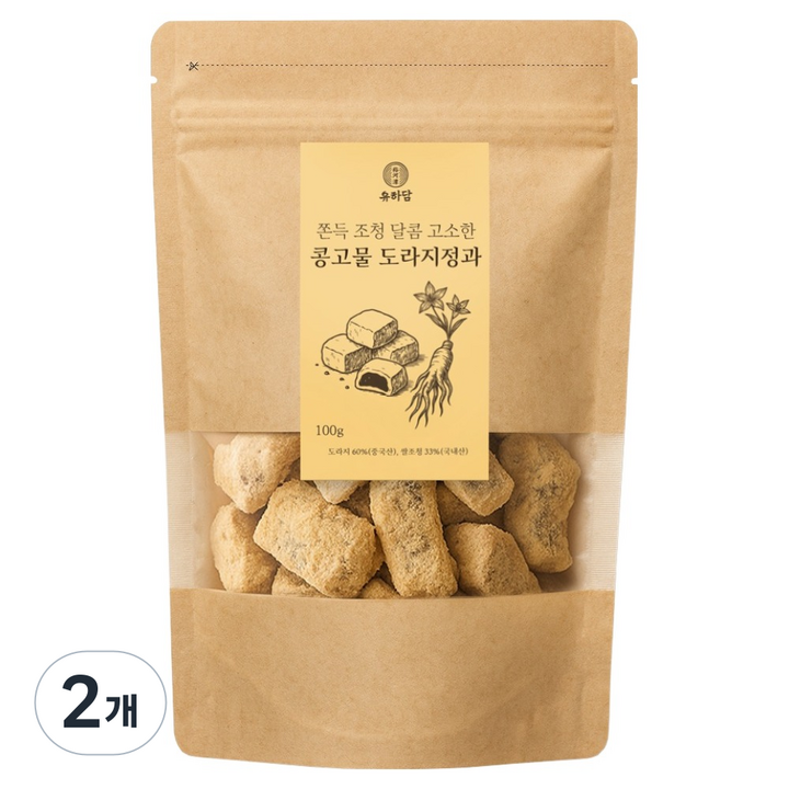 유하담 쫀득조청 달콤 고소한 콩고물 도라지정과, 100g, 2개
