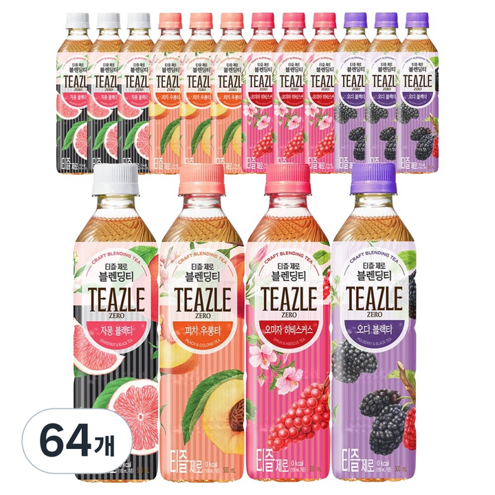 티즐 제로 자몽 피치 오미자 오디 혼합, 64개, 500ml