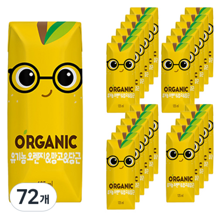 롯데칠성음료 오가닉 오렌지 망고 당근 주스, 125ml, 72개