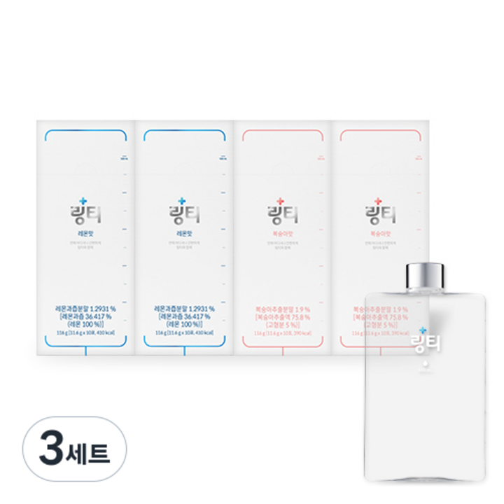 링티 분말 레몬맛 11.6g x 10p x 2개 + 복숭아맛 11.65g x 10p x 2개 + 사각보틀, 116g, 4개입, 3세트