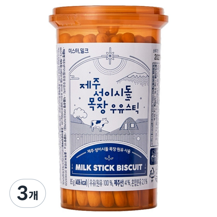 미스터밀크 제주 성이시돌 목장 우유스틱, 85g, 3개