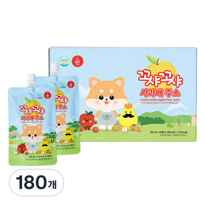 꼬샤꼬샤 사과배 주스 스파우트형, 180개, 90ml
