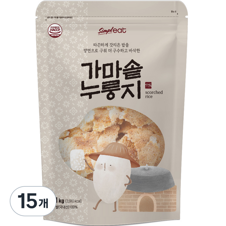 심플잇 가마솥 누룽지, 1kg, 15개