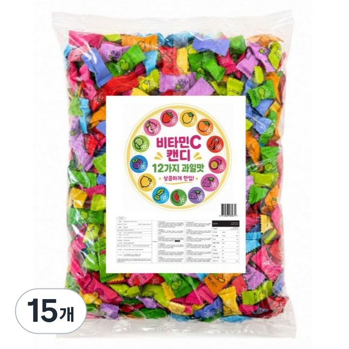 비타민C 12가지맛 상쾌한 과일맛 약480 봉지 대용량 캔디, 500g, 15개