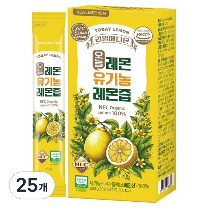 리얼메디온 오늘레몬 유기농 레몬즙 스틱, 280g, 25개