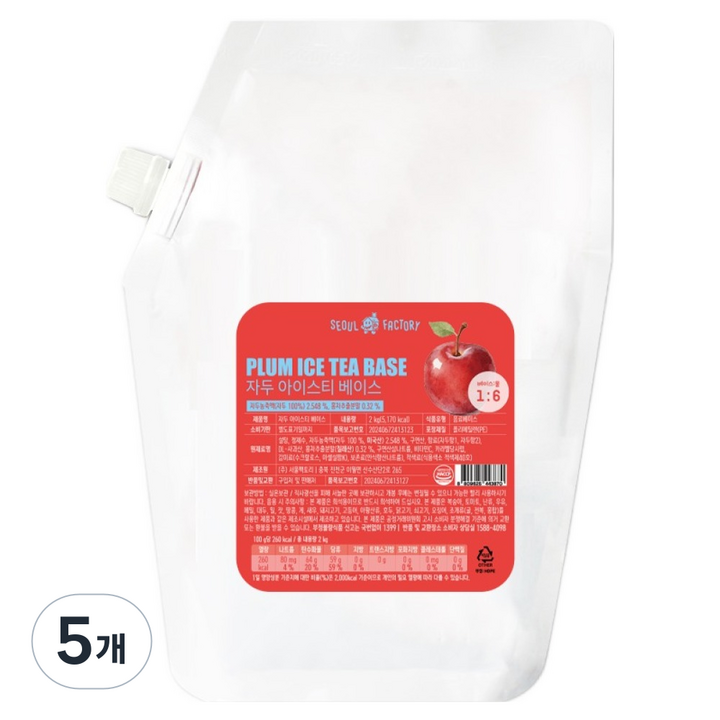 서울팩토리 자두 액상 아이스티 베이스, 2kg, 5개