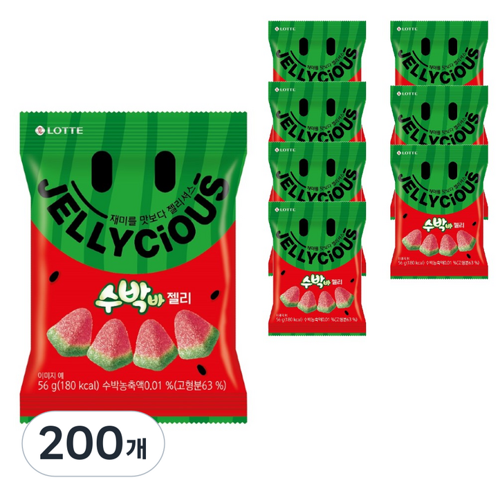 롯데웰푸드 젤리셔스 수박바, 56g, 200개