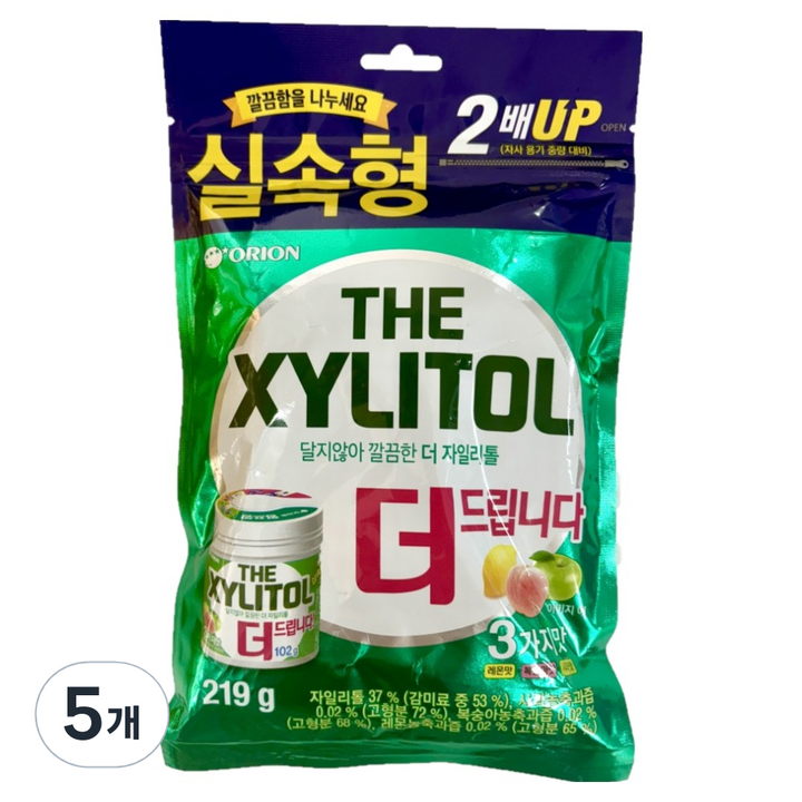 오리온 달지않아 깔끔한 더 자일리톨 껌, 5개, 219g