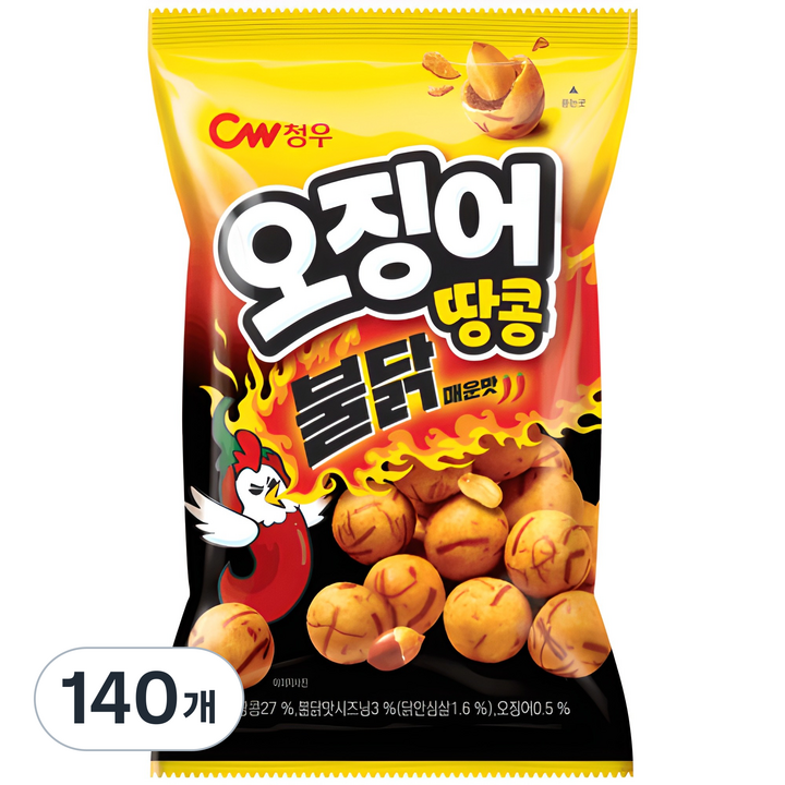 청우식품 오징어땅콩 불닭매운맛, 90g, 140개