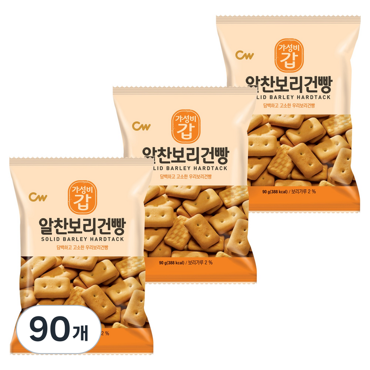 청우식품 알찬보리건빵 과자, 90g, 90개