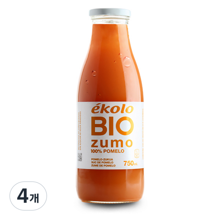 에콜로 유기농 NFC 프리미엄 자몽 100퍼센트 착즙주스, 4개, 750ml