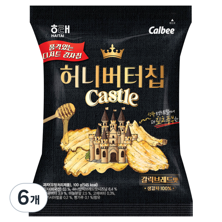 가루비 허니버터칩 캐슬 갈릭브레드맛, 100g, 6개