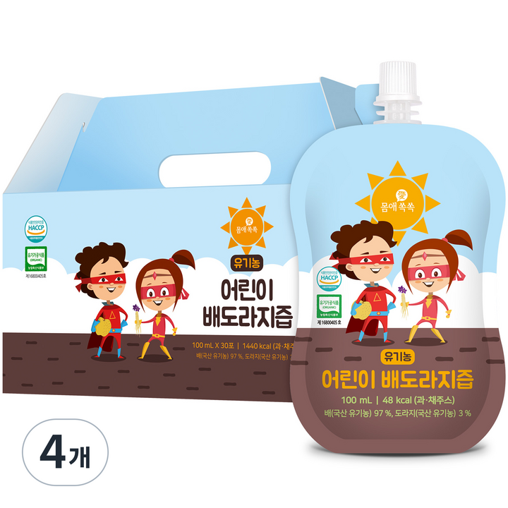 몸애쏙쏙 유기농 어린이 배도라지즙, 3L, 4개, 혼합맛(배/도라지)