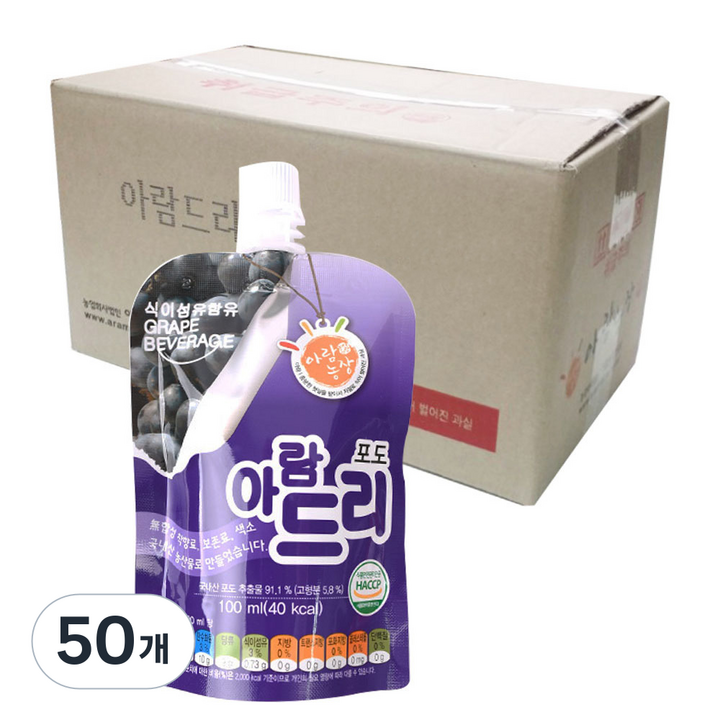 아람농장 아람드리 포도주스, 100ml, 50개