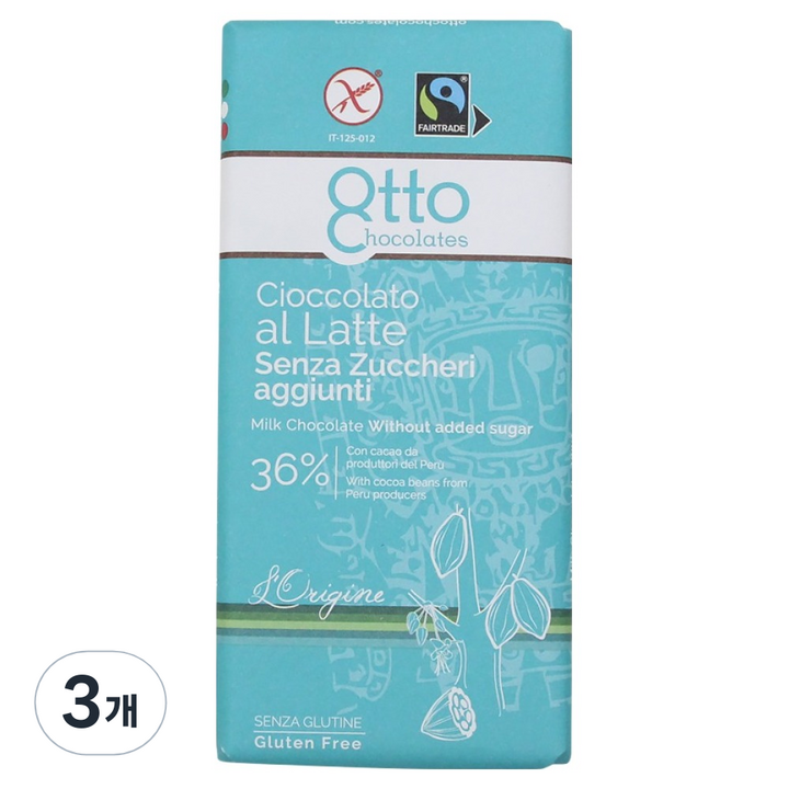 이캄 오뚜 무가당 밀크 초콜릿바, 100g, 3개