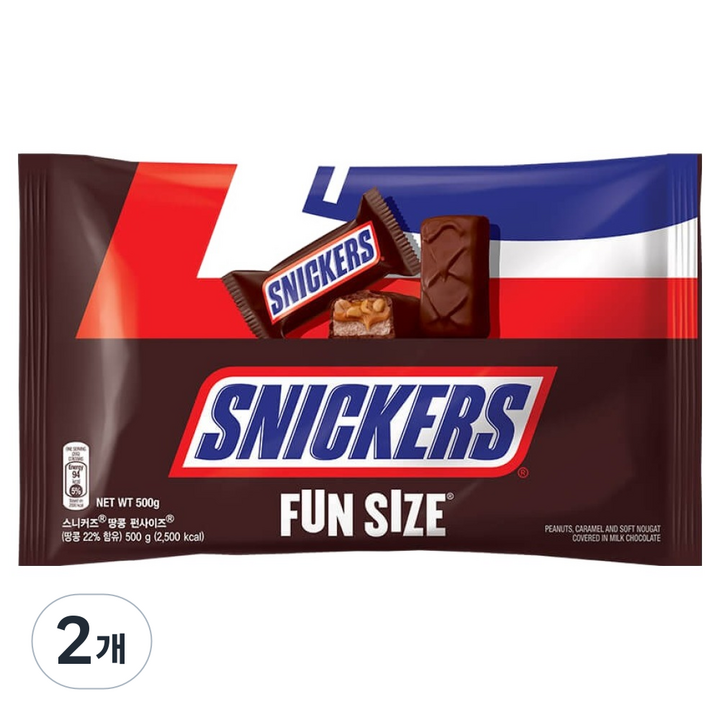 스니커즈 펀사이즈 초코바, 500g, 2개