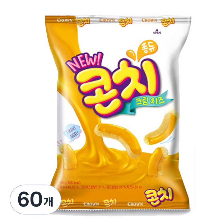크라운 콘치 크림치즈 과자, 66g, 60개