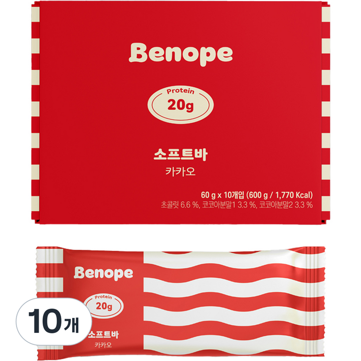 베노프 소프트바 프로틴바 카카오 10p, 600g, 10개