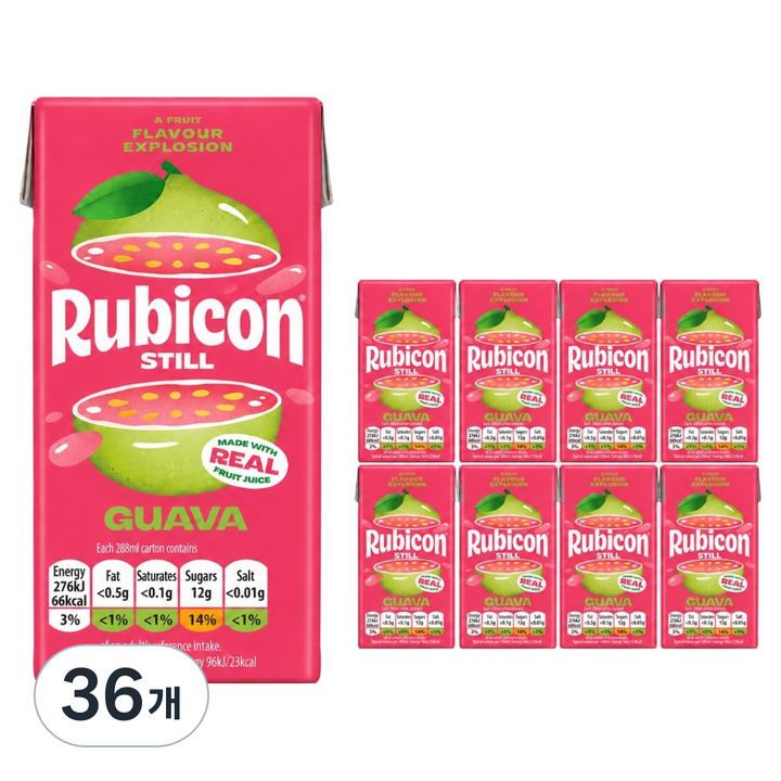 rubicon 구아바 NFC 퓌레과즙 주스, 288ml, 36개