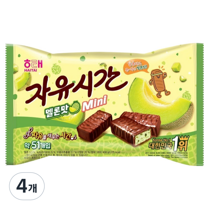 자유시간 미니 초코바 멜론맛, 408g, 4개