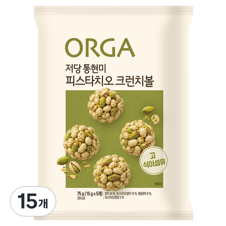올가홀푸드 통현미 피스타치오 크런치볼, 75g, 15개