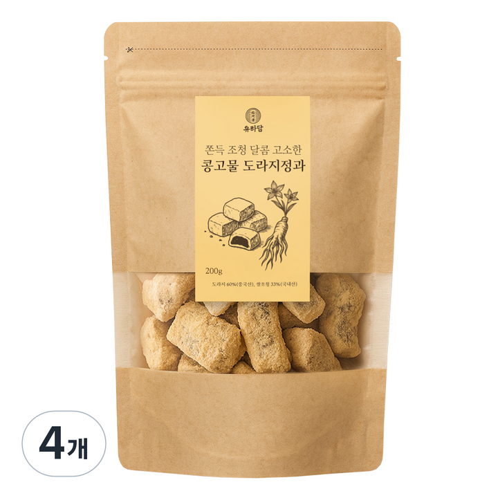 유하담 쫀득조청 달콤 고소한 콩고물 도라지정과, 200g, 4개
