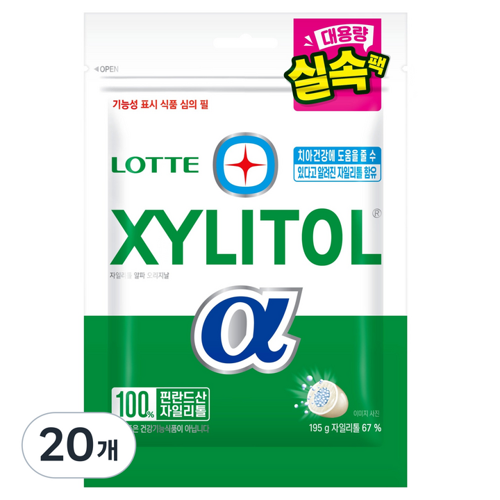 롯데자일리톨 알파 오리지날 추잉껌 리필, 195g, 20개