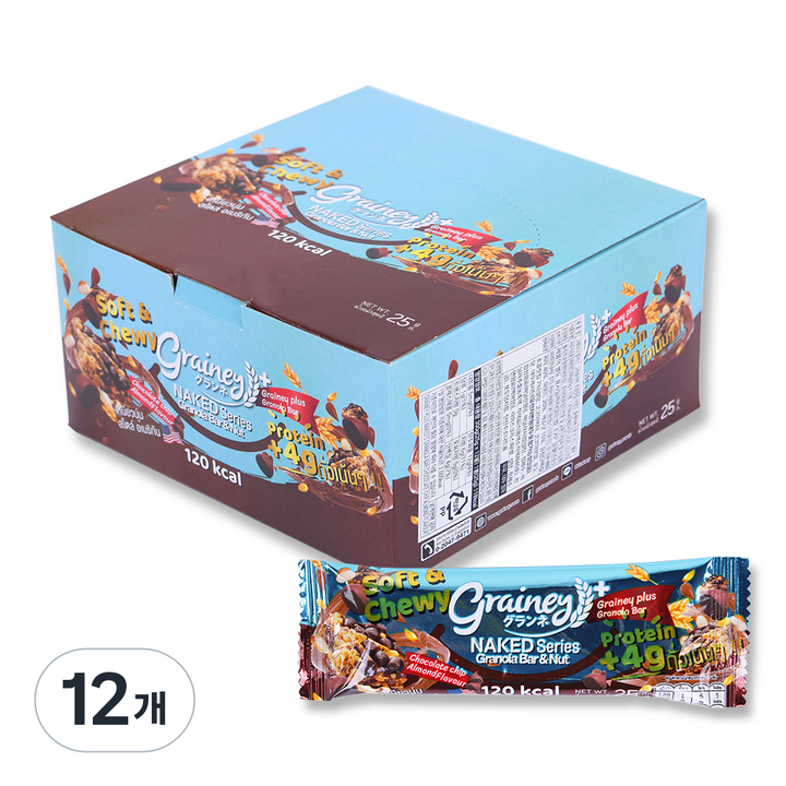 그레이니 플러스 그래놀라바 초콜릿칩 아몬드 12p, 300g, 12개