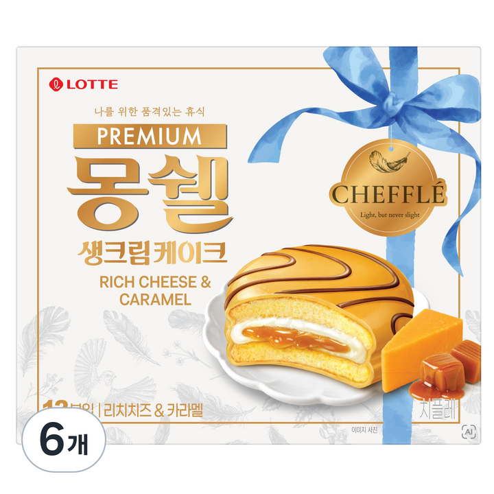몽쉘 생크림 케이크 리치 치즈 & 카라멜 치플레, 444g, 6개