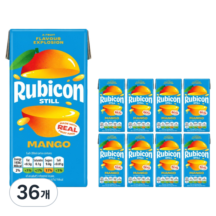 rubicon 망고 NFC 퓌레과즙 주스, 36개, 288ml