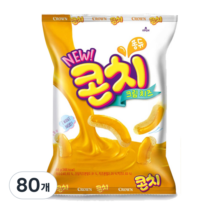 크라운 콘치 크림치즈 과자, 66g, 80개