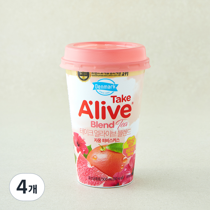 덴마크 테이크 얼라이브 블렌드 자몽 히비스커스 티, 4개, 300ml