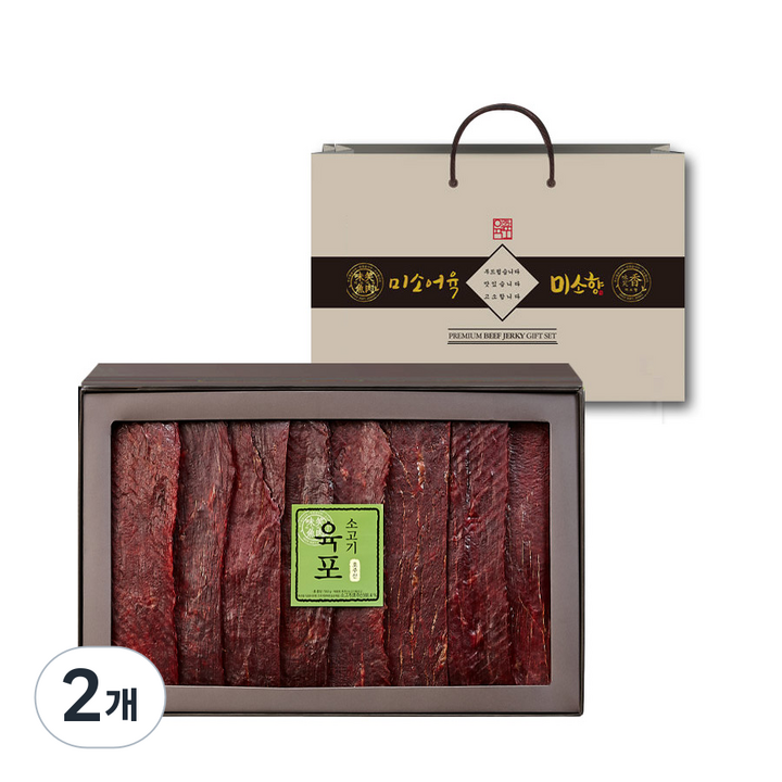 미소어육 소고기 육포 선물세트 + 쇼핑백, 560g, 2개