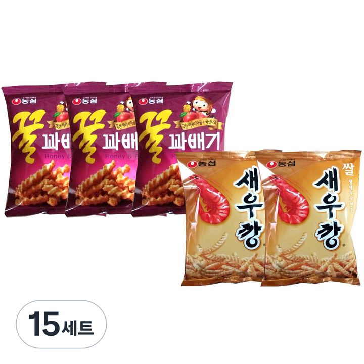 농심 꿀꽈배기 90g x 3p + 쌀새우깡 80g x 2p, 15세트