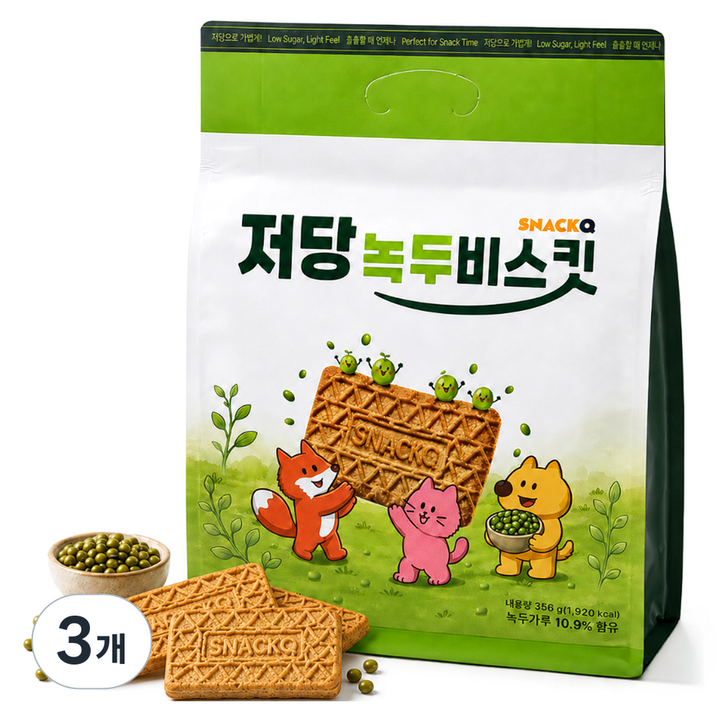 스낵큐 저당 녹두 비스킷, 3개, 356g