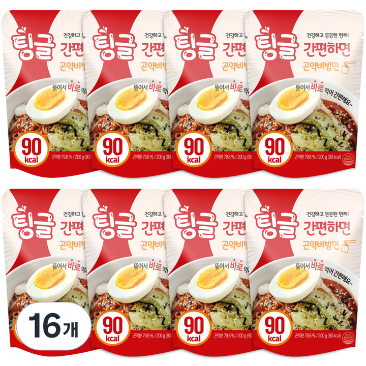 로엘 팅글 간편하면 곤약 비빔냉면, 200g, 16개