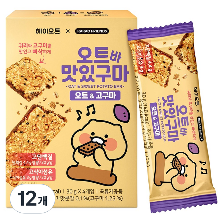 헤이오트 오트바 맛있구마 오트 고구마맛 4p, 120g, 12개