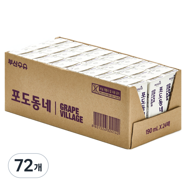 부산우유 포도동네 주스, 72개, 190ml