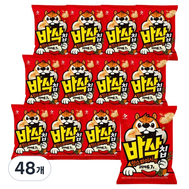 CJ 바삭칩 핫스파이시맛 고단백 쌀과자, 45g, 48개