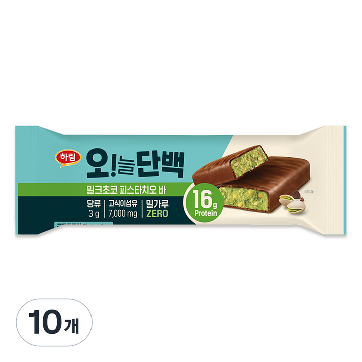 하림 오늘단백 밀크초코 피스타치오바, 48g, 10개